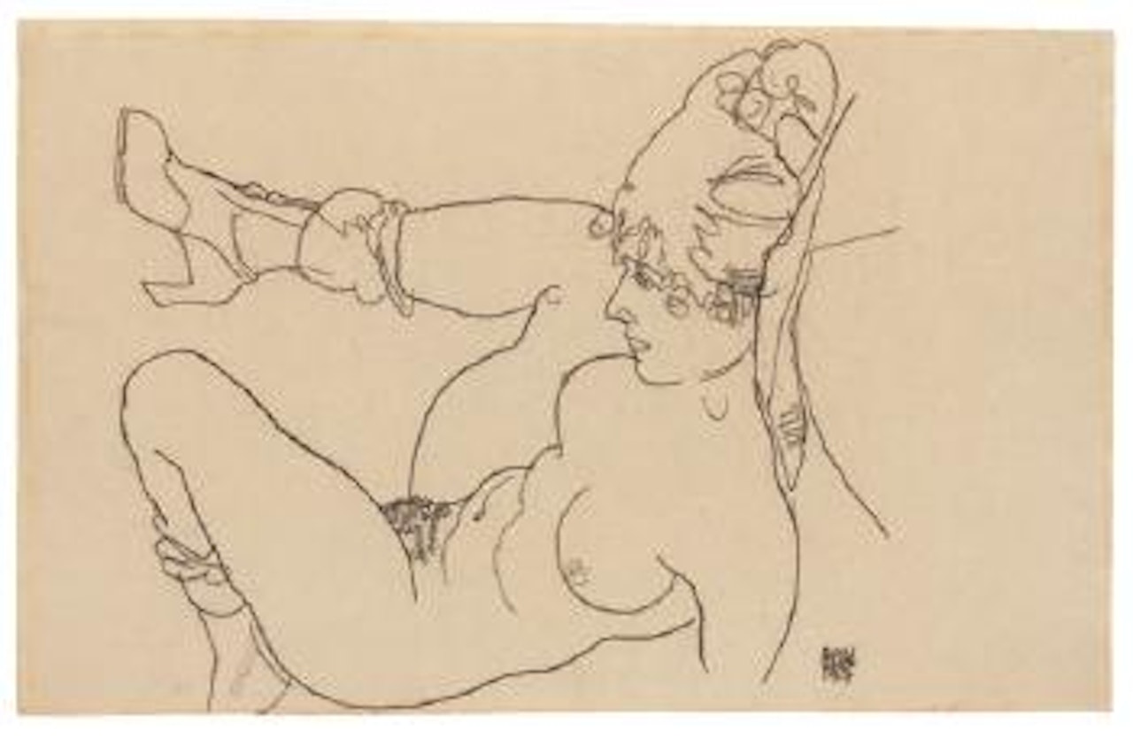 Liegender Akt mit angezogenem rechten Bein by Egon Schiele