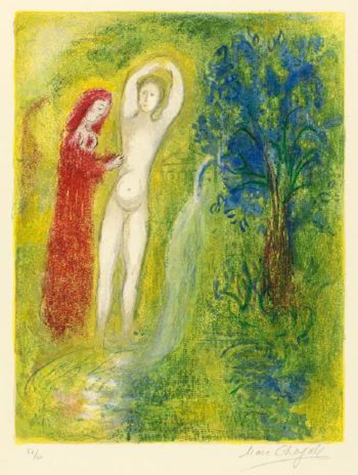 Daphnis et Chloé au bord de la fontaine [Mourlot 313] by Marc Chagall