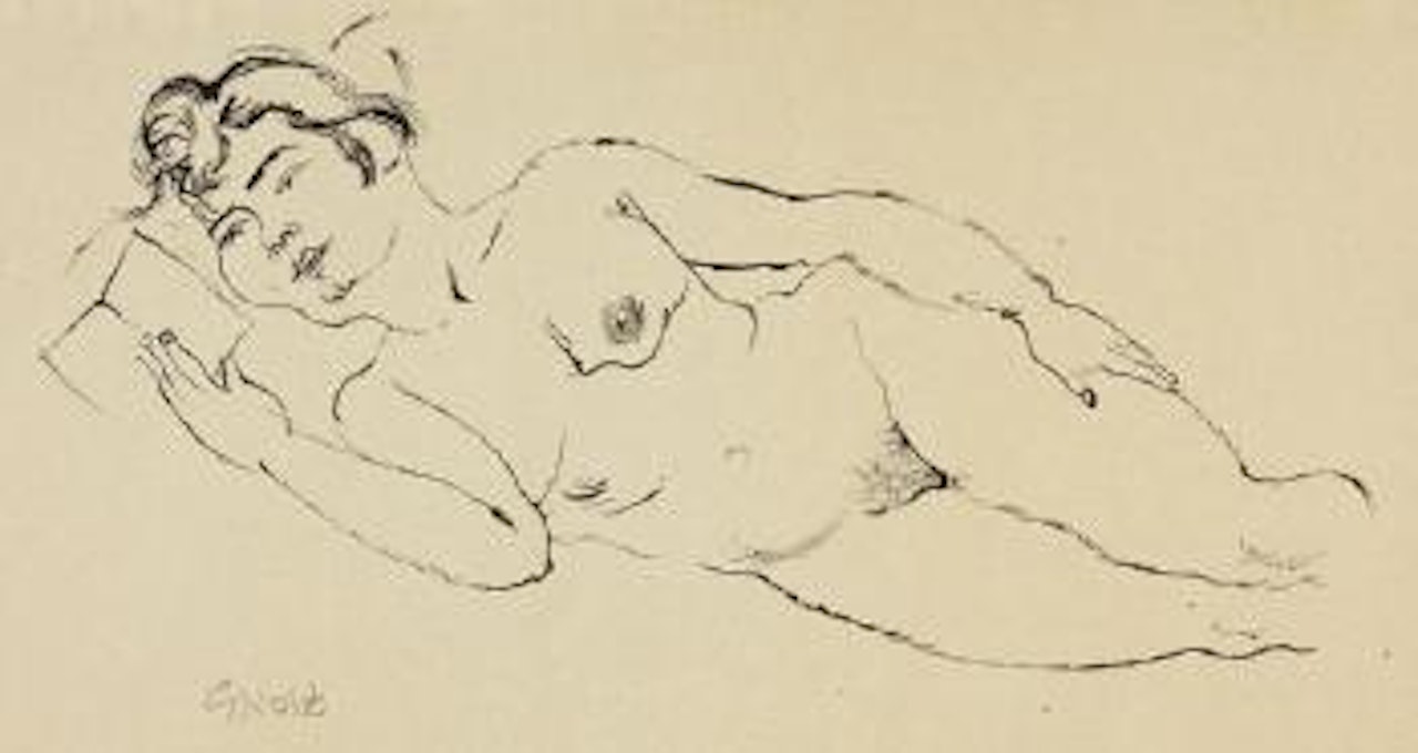 Liegender Akt, lesend by George Grosz