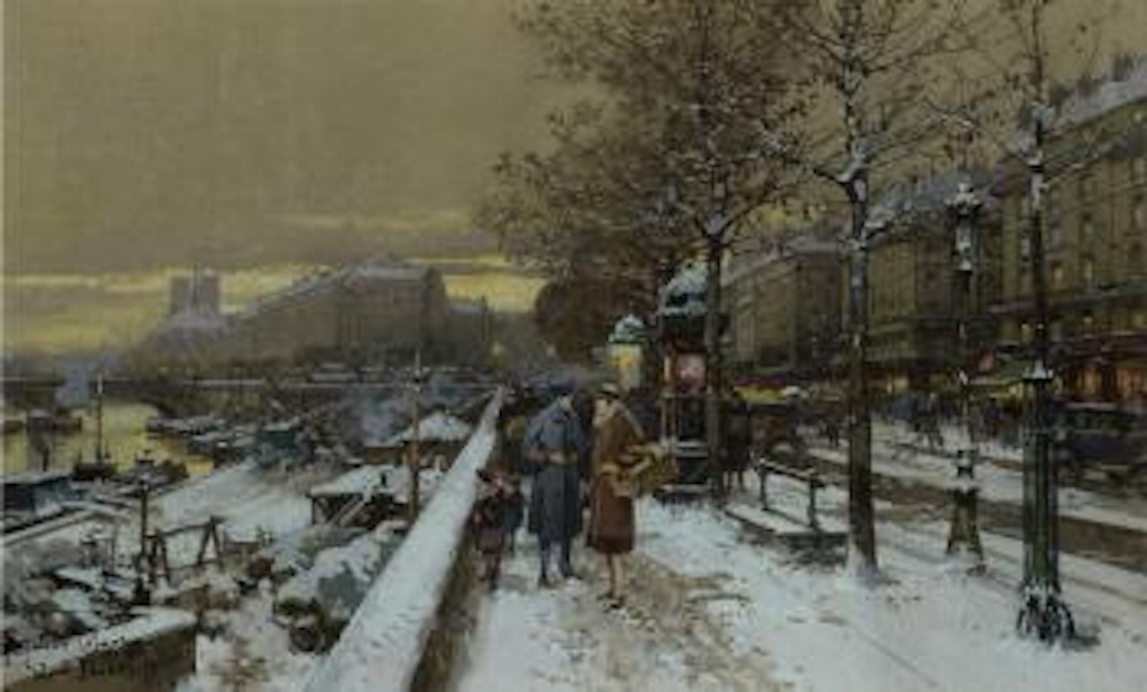 Paris le quai Henri IV sous la neige by Eugene Galien-Laloue