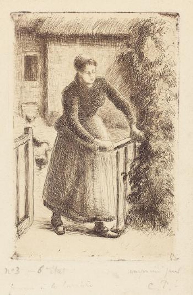 Femme a la barriere [Delt. 84/VI (v. X)] by Camille Pissarro