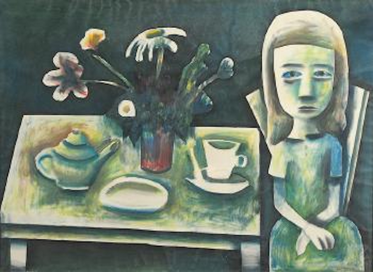 Girl at a table by Charles Blackman