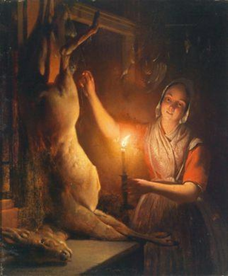 A Young Woman with Hanging Game by Petrus van Schendel