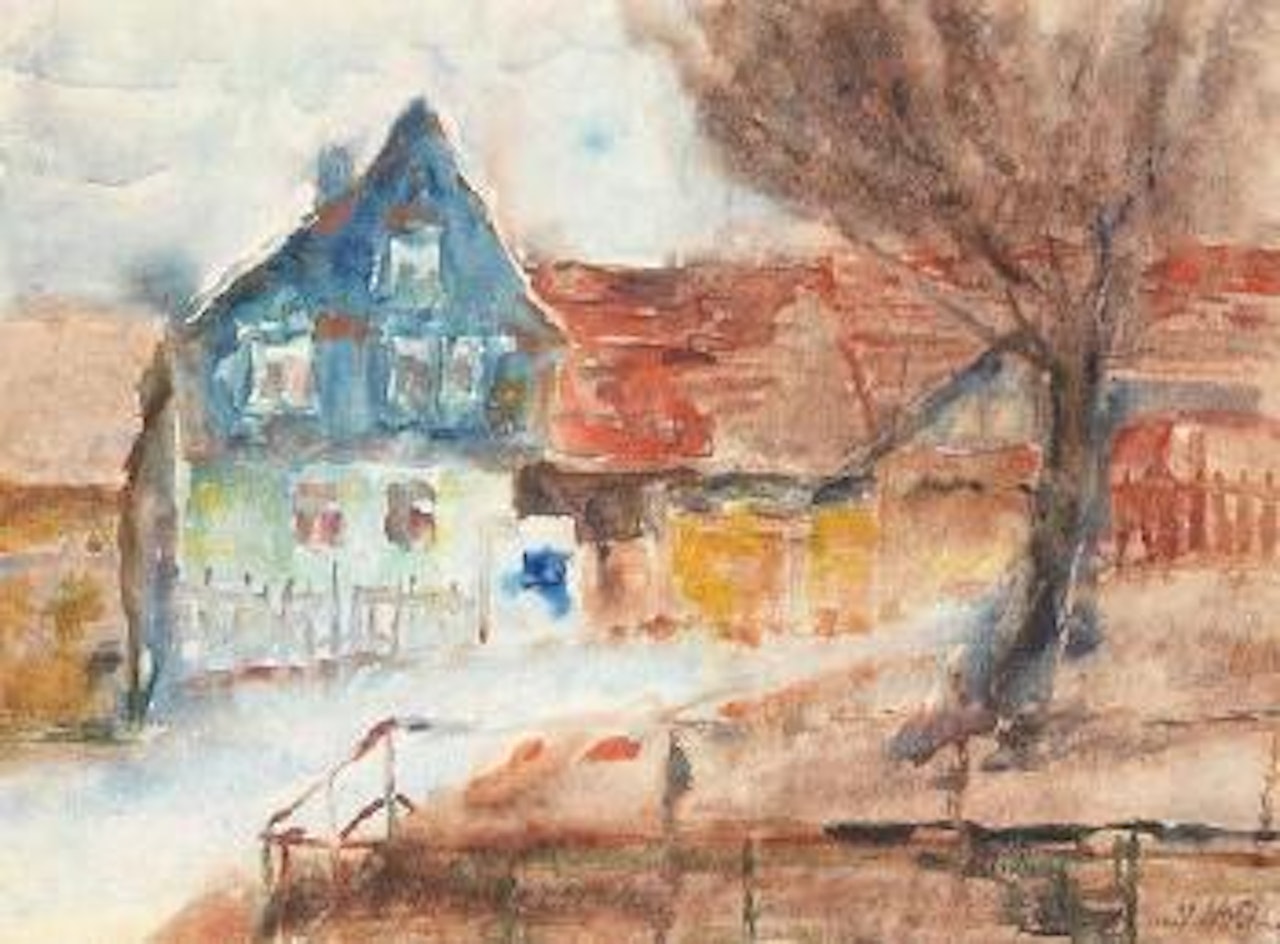 Blauer Heusgiebel und Baum by Emil Nolde