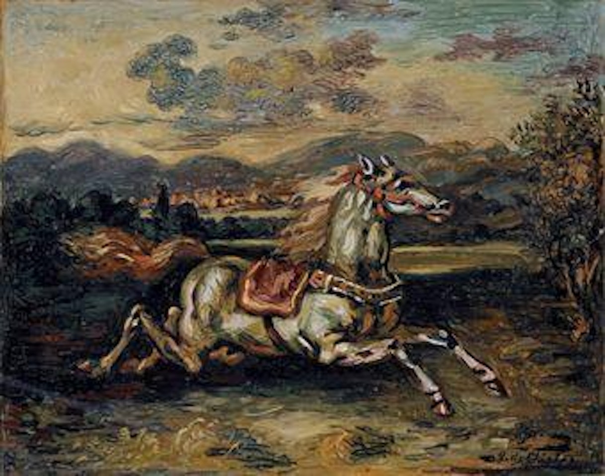 Cavallo fuggente in un paese by Giorgio de Chirico