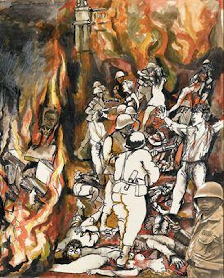 Omaggio ad Allende (Cile rogo di libri) by Renato Guttuso