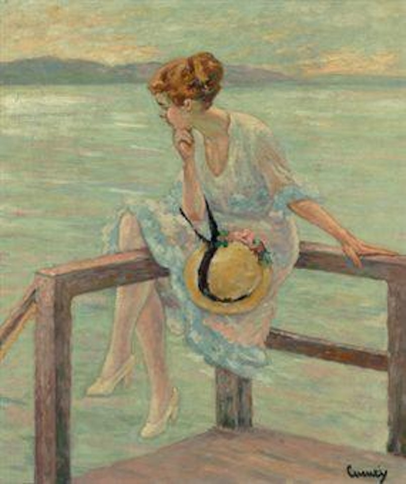 Seated Woman on a Railing by Edward Cucuel
