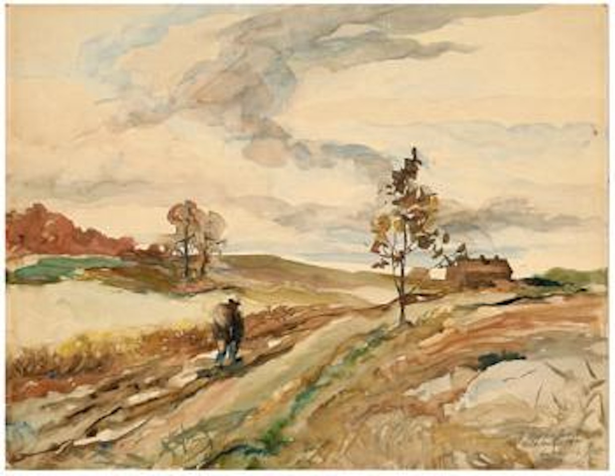 The road to holiday's barn, , the barn was owned by the Drapers on the corner of Bullock Road and Route 100, Chadds Ford, Pennsylvania before crossing Twin Bridges by Andrew Wyeth