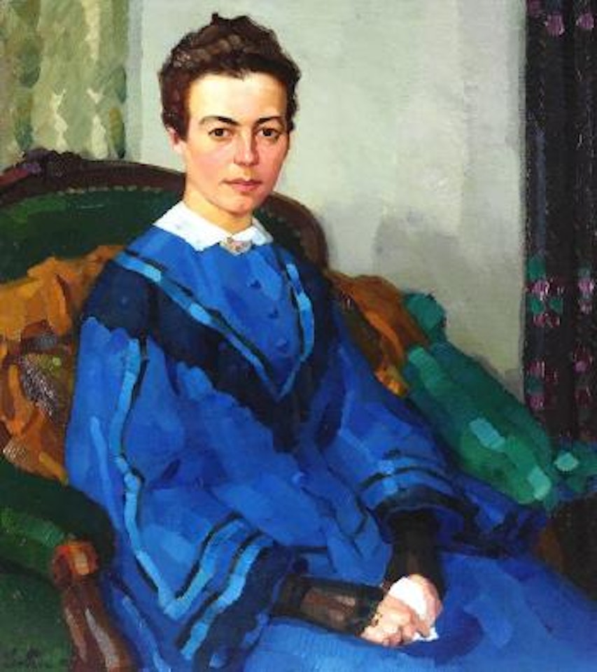 Portrat einer Dame im blauen Kleid by Leo Putz