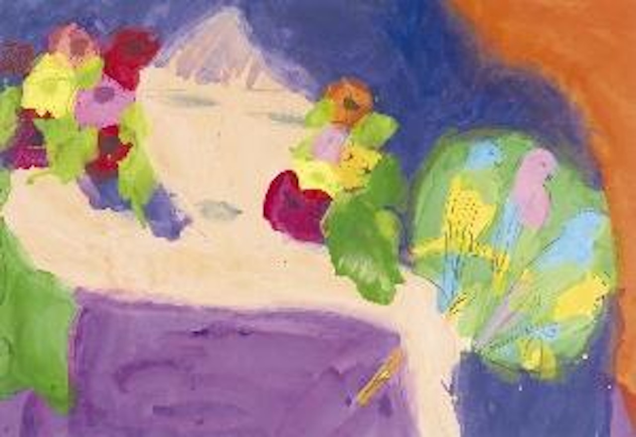 Woman with flowers and parrots by Walasse Ting