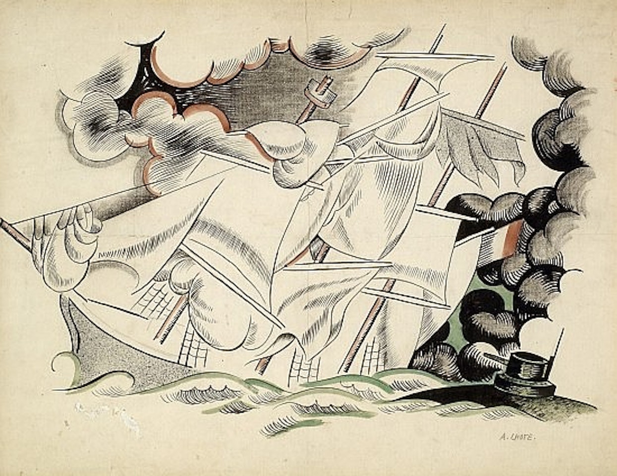 Évocation de la grande guerre, sous-marin et navire by André Lhote