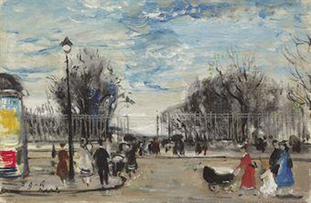 Les promeneurs devant les grilles du jardin des Tuileries à Paris by François Gall