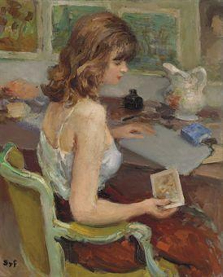 Jeune femme à l'estampe by Marcel Dyf