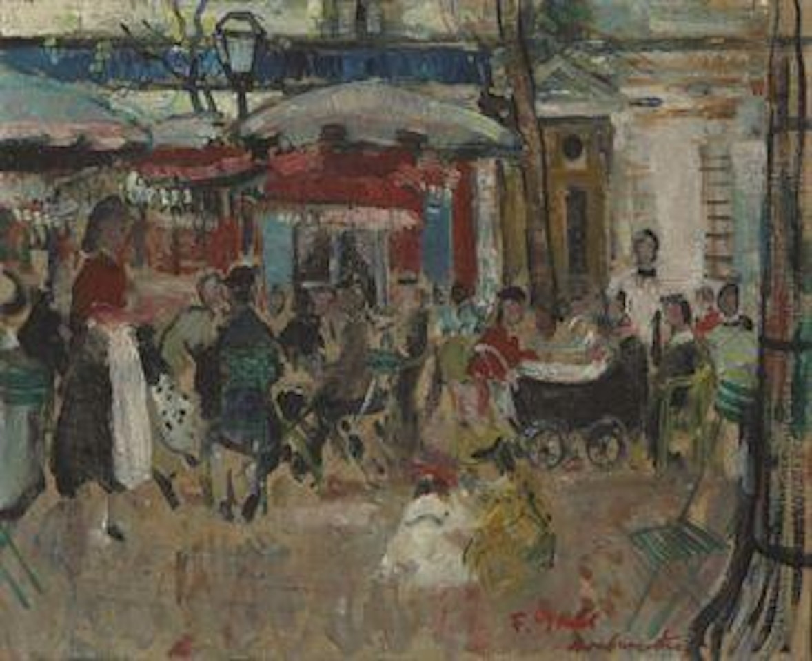 Le rendez-vous des amis devant le Restaurant de la Mère Catherine, Place du tertre à Montmartre by François Gall