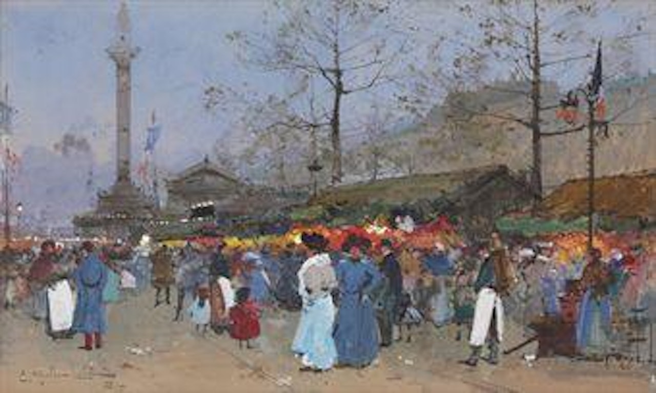 Le marché, Paris by Eugene Galien-Laloue