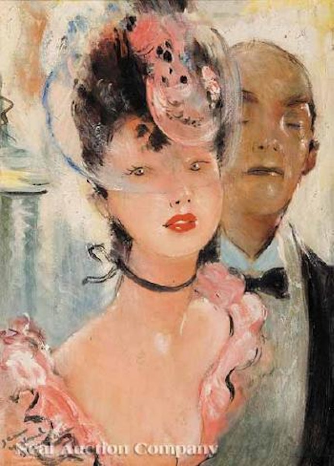 Lady in a pink tulle hat by Jean Gabriel Domergue
