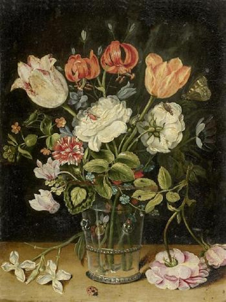 Flowers in a glass vase by Jan Brueghel the Younger