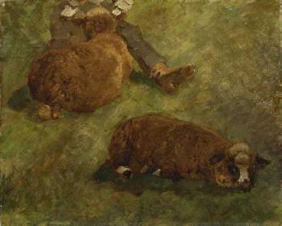 Zwei liegende Schafe by Heinrich von Zugel