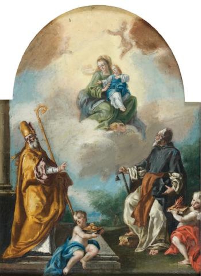 Vierge à l'Enfant entourée de Saint Augustin et Saint Nicolas de Bari by Francesco de Mura