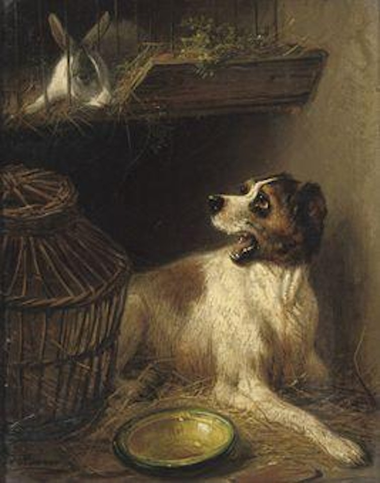 A dog and a rabbit by Henriette Ronner-Knip