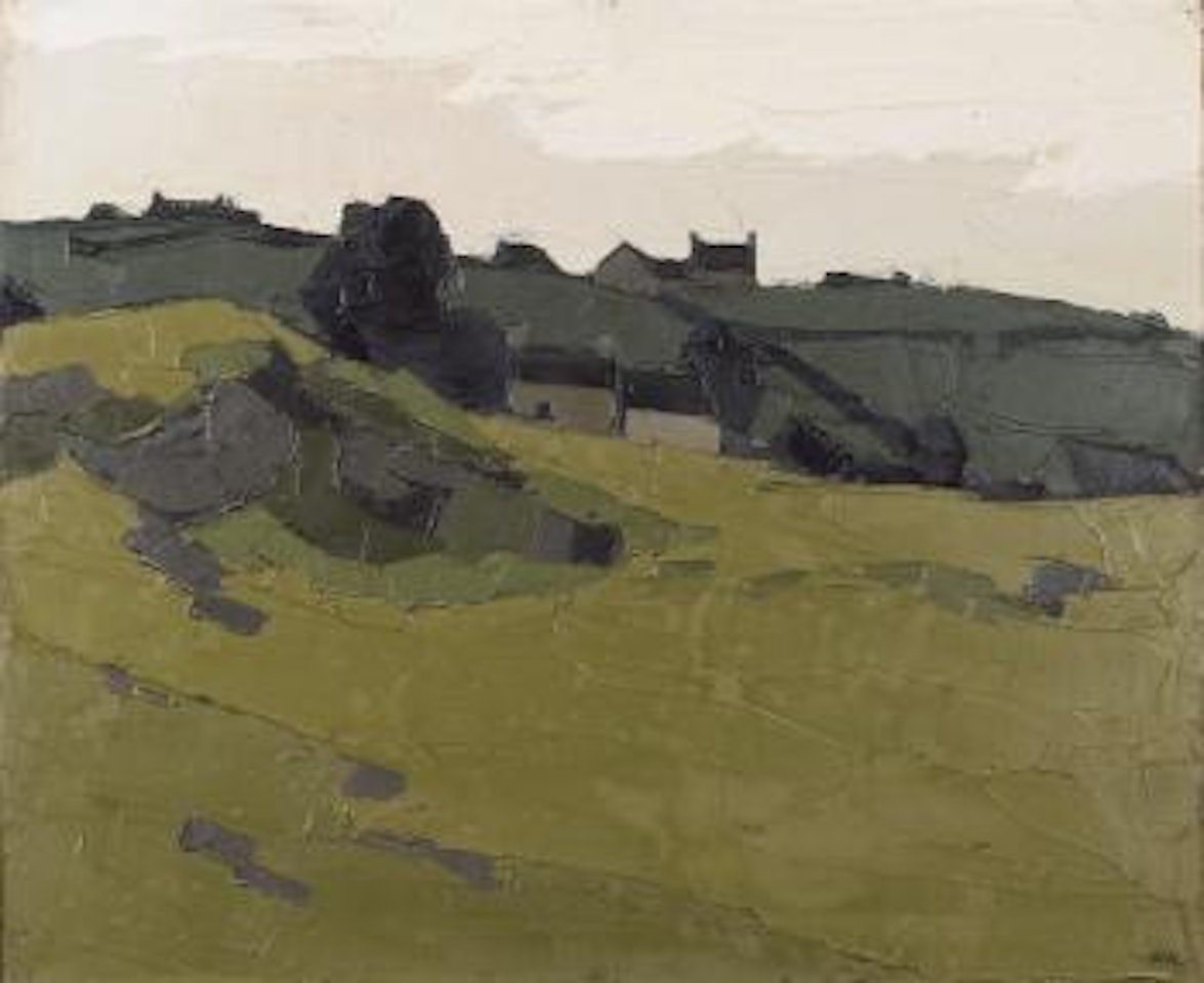 Cottages in a landscape by Kyffin Williams