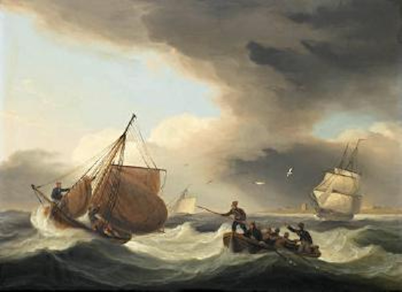 Heaving-to on a breezy day by Thomas Luny