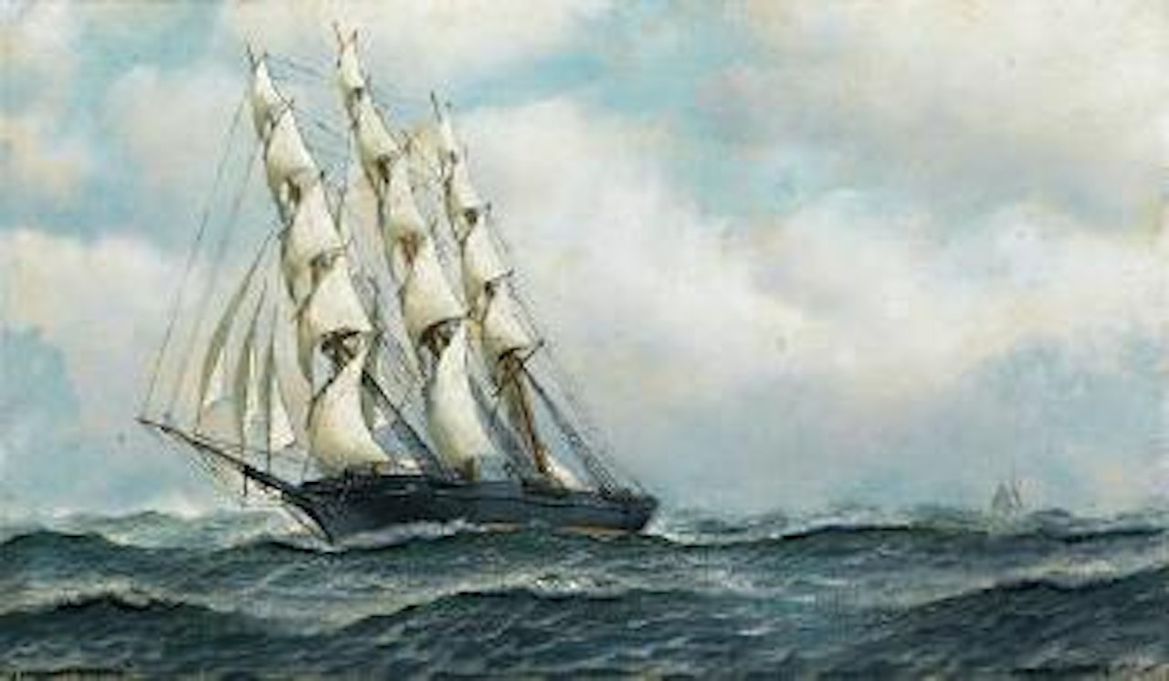 The American merchantman Governor Goodwin running before the wind in a heavy swell by Antonio Jacobsen