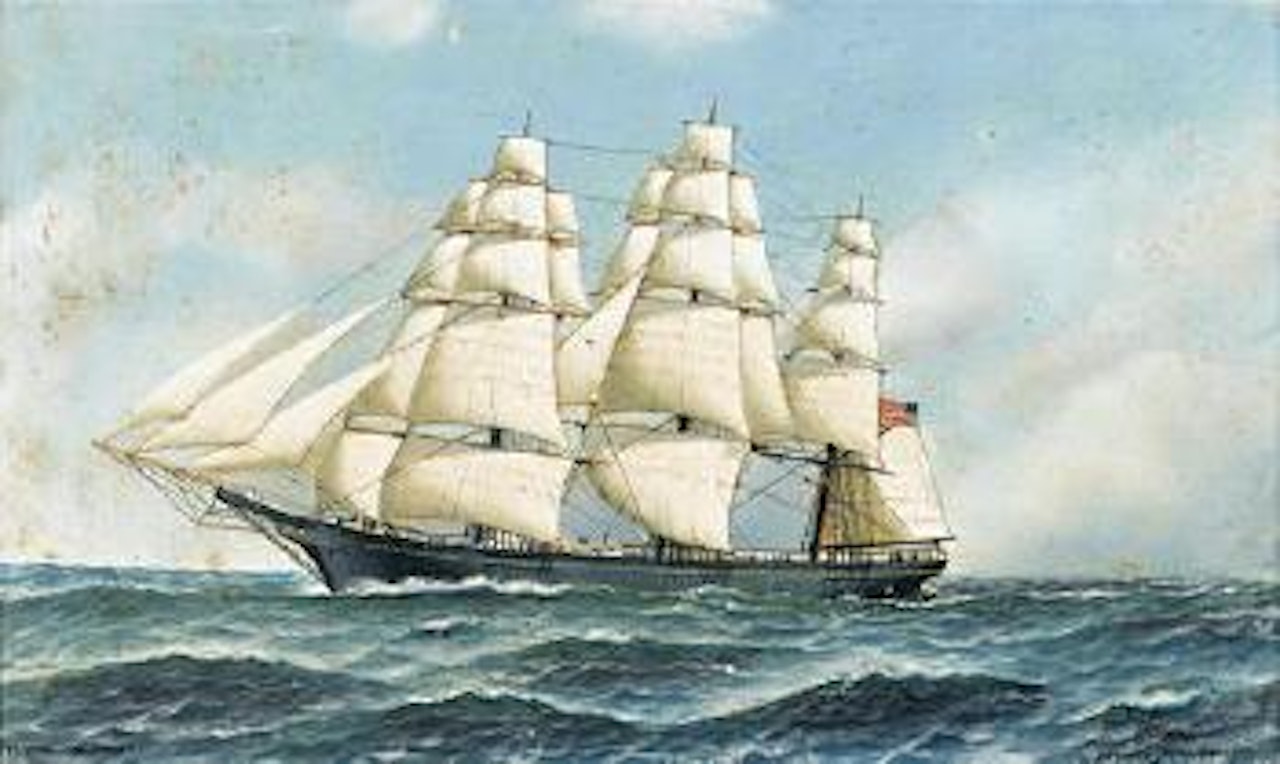The celebrated American clipper Challenge under full sail by Antonio Jacobsen