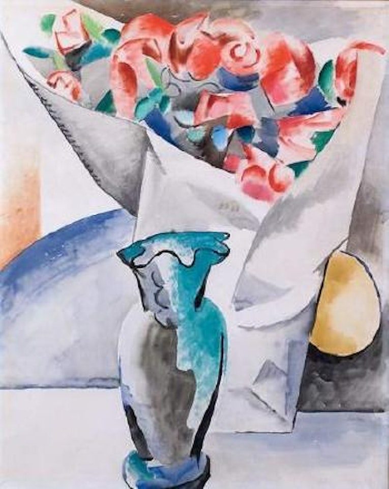 Vase de roses sur une table by Auguste Herbin