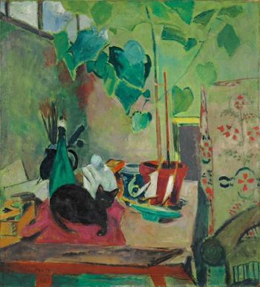 Katze mit Zimmerlinde by Oskar Moll