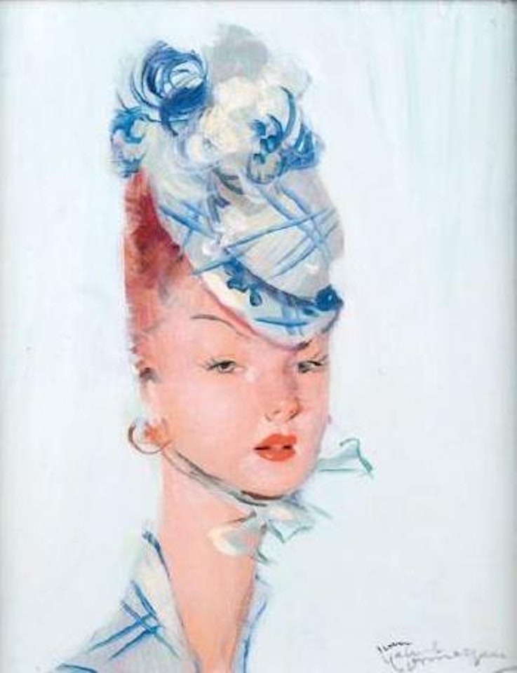 Jeune femme au bibi bleu by Jean Gabriel Domergue