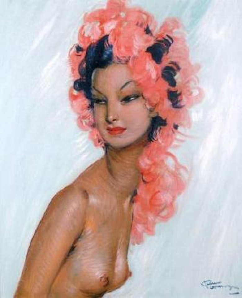 Jeune femme au turban de plumes by Jean Gabriel Domergue