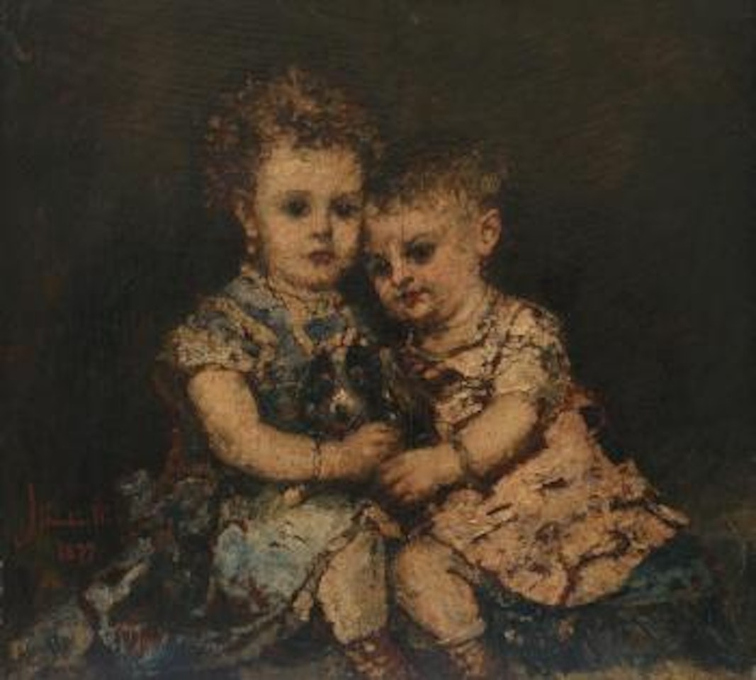 Les deux enfants Marie Thérèse et Jeanne Gensoul by Adolphe Monticelli