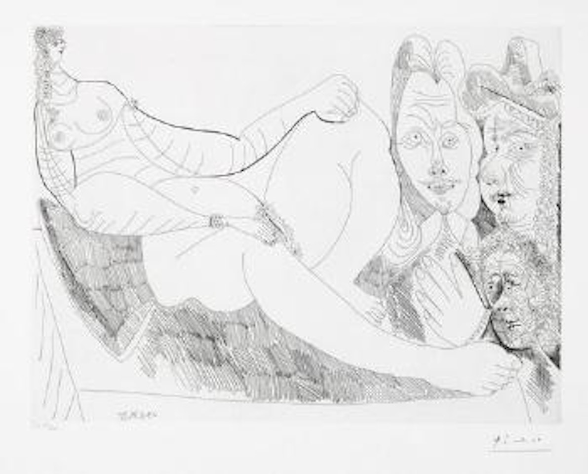 Femme au lit avec Visiteurs en Costume du XVIIe SiÃ¨cle by Pablo Picasso