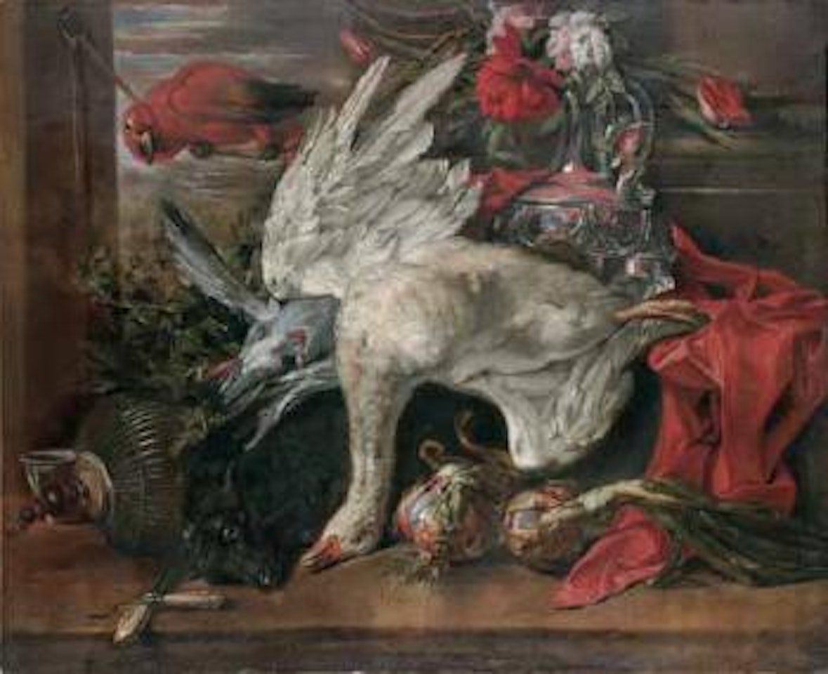 Natura morta con cigno e pappagallo by Jan Weenix