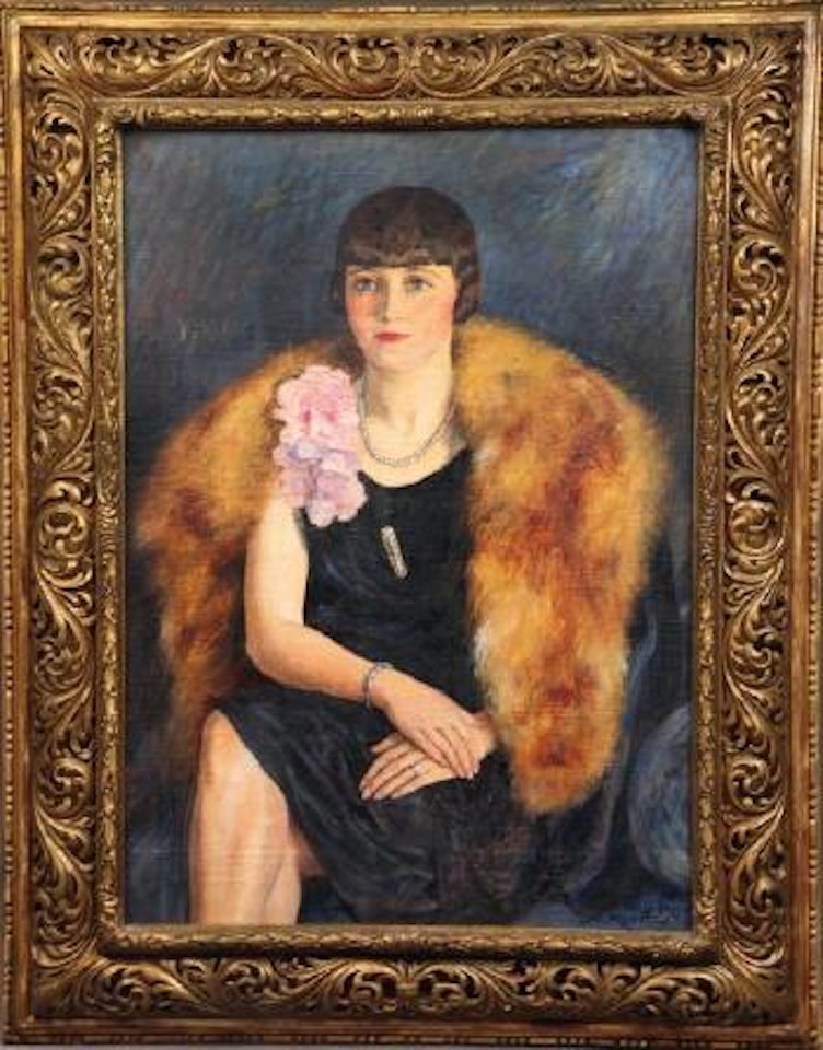 La fourrure ou jeune femme assise avec etole au renard Tunis by Alexandre Roubtzoff