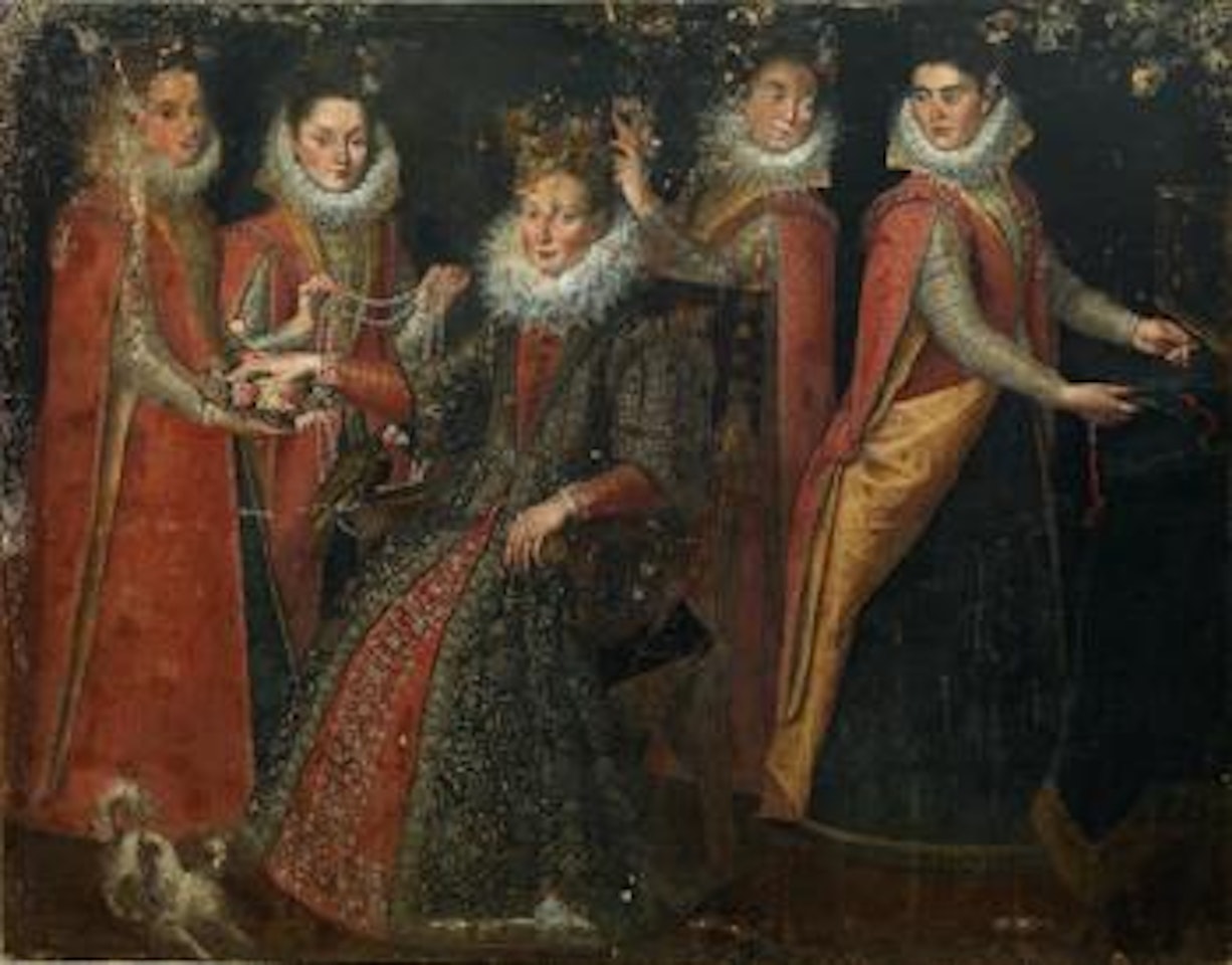 Portrait of five women, with a dog and a parrot by Lavinia Fontana