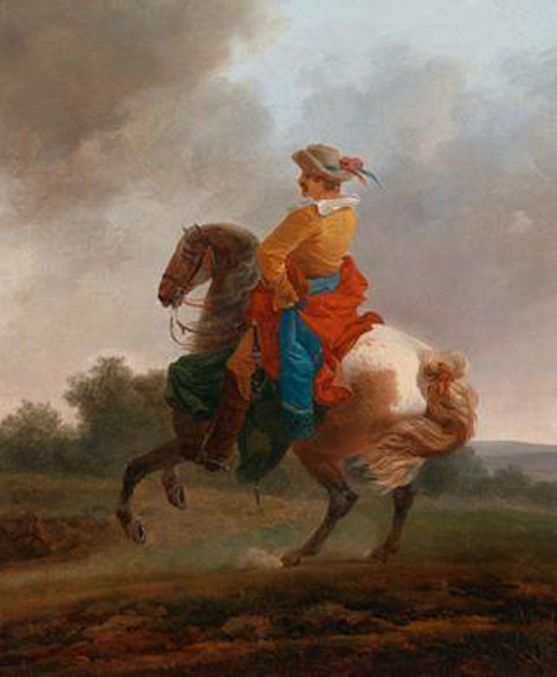 An elegant horseman in a levade by Francesco Giuseppe Casanova