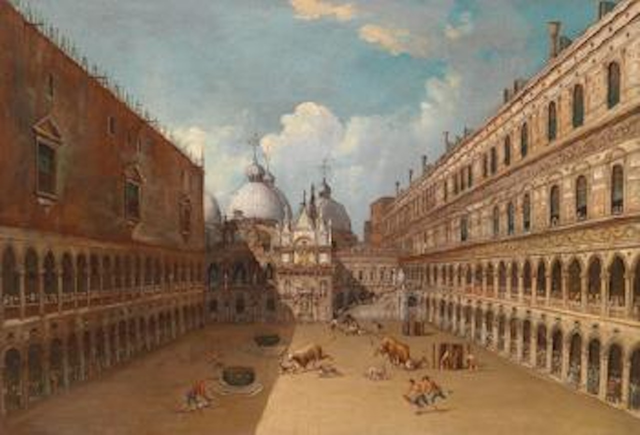 A bullfight in the courtyard of the doge's palace in Venice by Carlo Grubacs