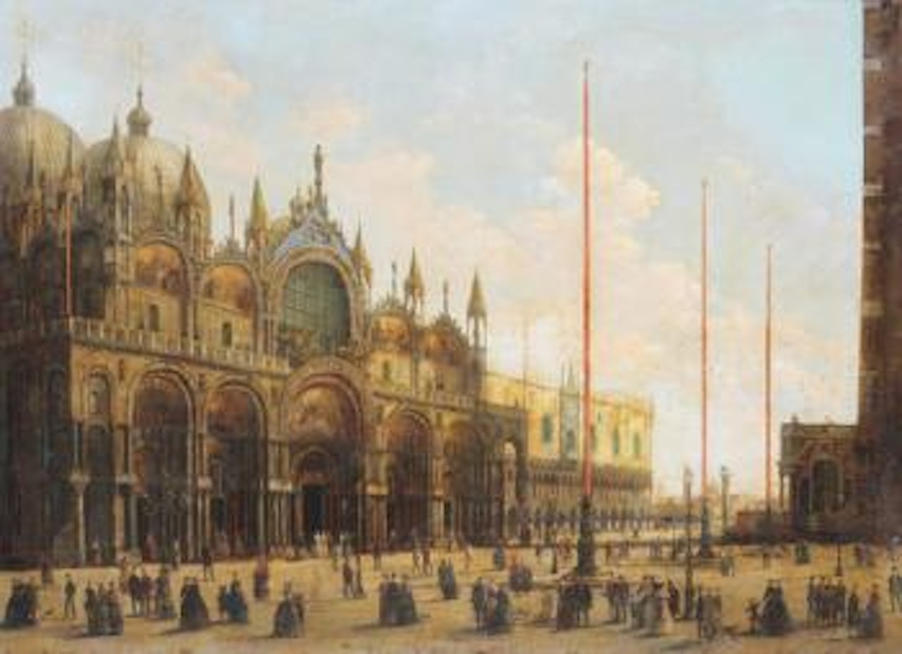 A view of St. Mark's Basilica, Venice, piazza San Marco, Venezia by Giuseppe Bernardino Bison
