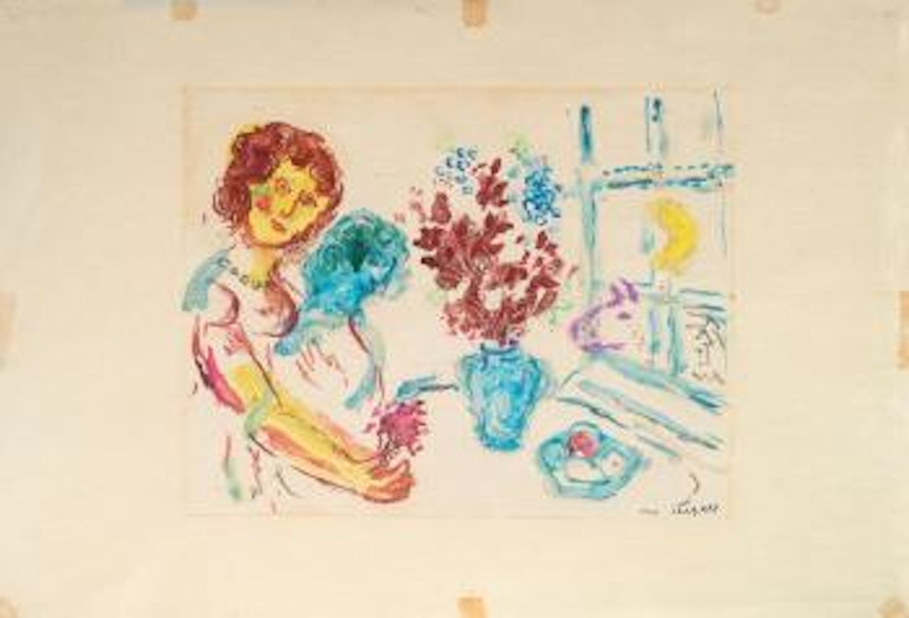 Interieur au bouquet rouge by Marc Chagall