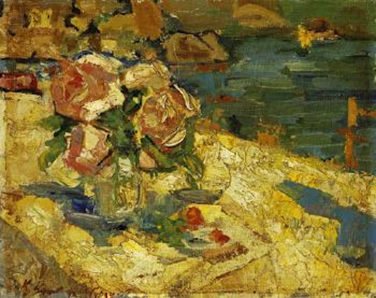 Rosenbouquet vor vor Meereskuste (bei Gurzuf an der Krim by Konstantin Alekseevich Korovin