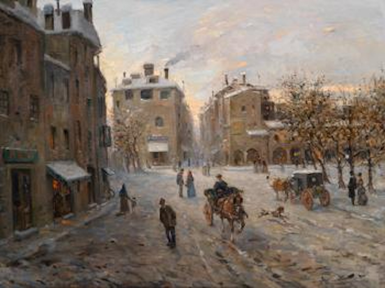 Street scene in winter by Jean Francois Raffaelli
