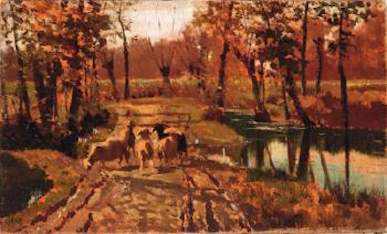 Sheep on a country path by Guglielmo Ciardi