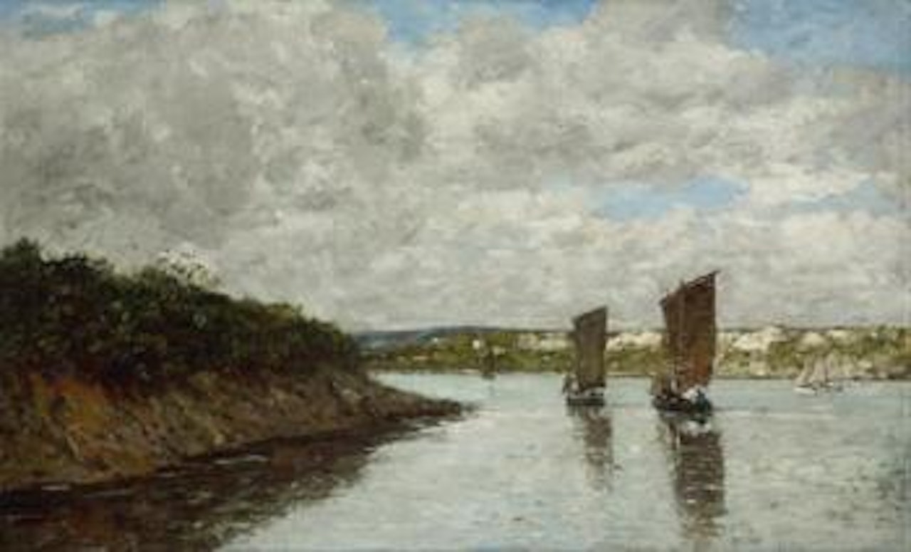 Bretagne voiliers dans une baie by Eugène Boudin