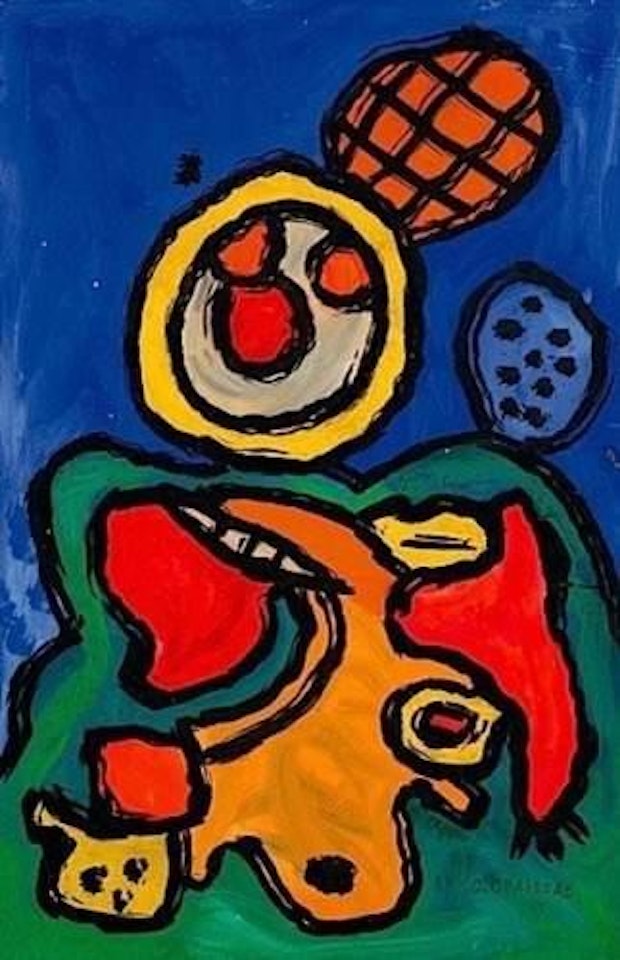 Tout Rond, Nez Rouge, Fond Bleu-Vert by Gaston Chaissac