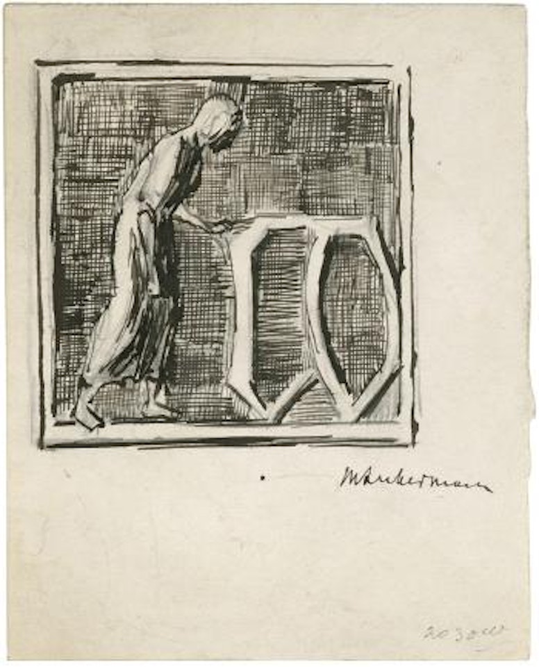 Entwurf zu einer Initiale mit Darstellung des taglichen Lebens by Max Liebermann