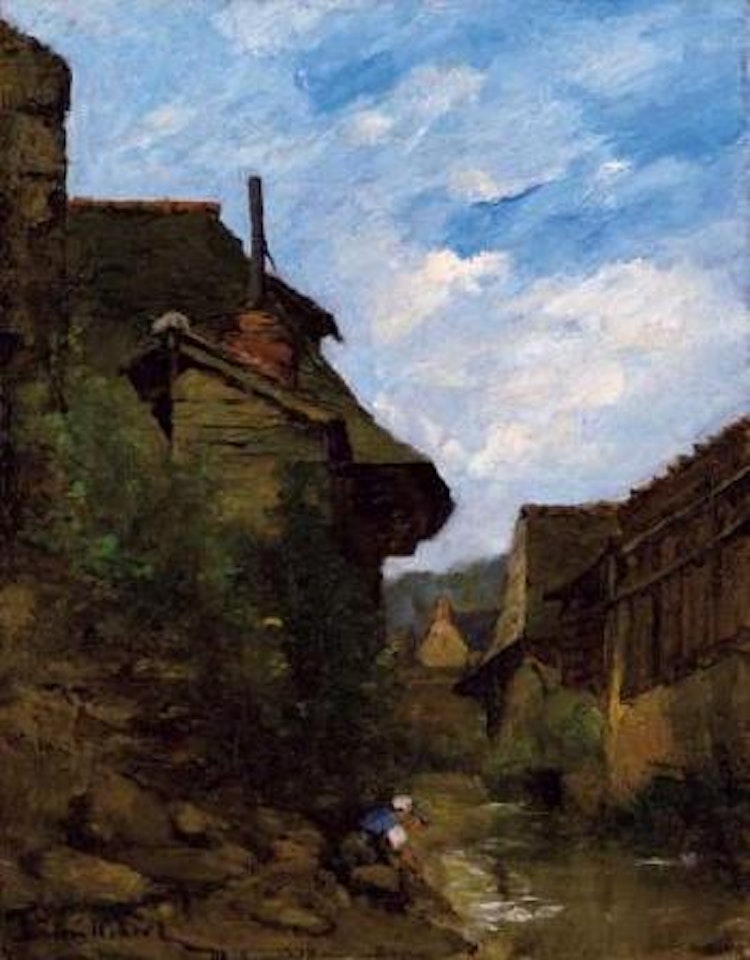 Lavandières aux abords du village by Paul Désiré Trouillebert