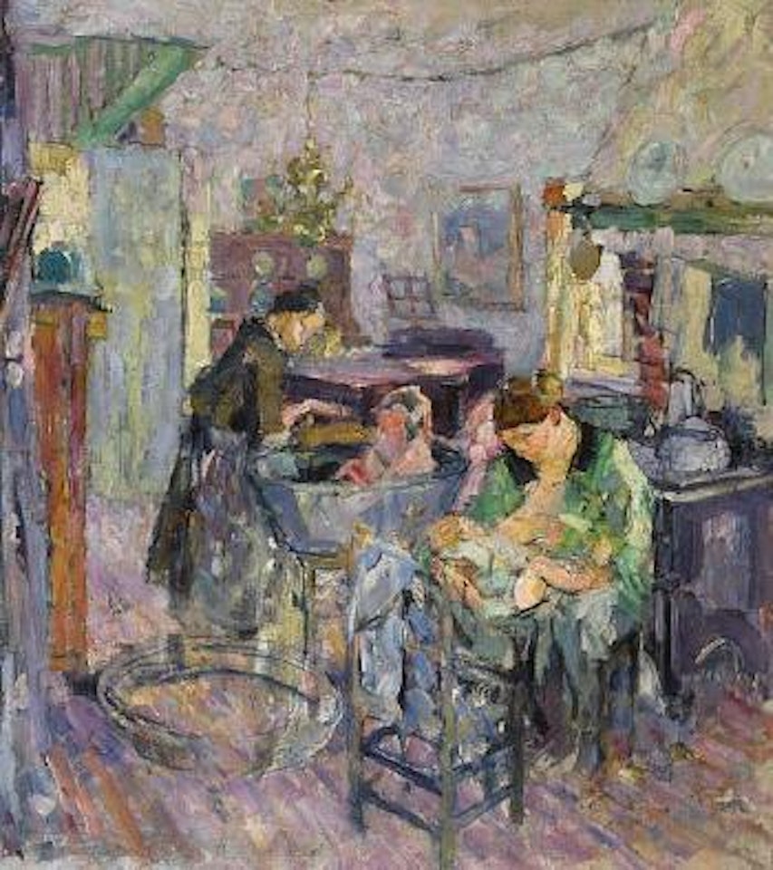 Interior with women and children by Joseph Raphael