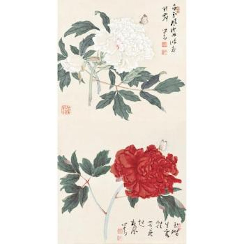Red And White Peony by Pu Ru